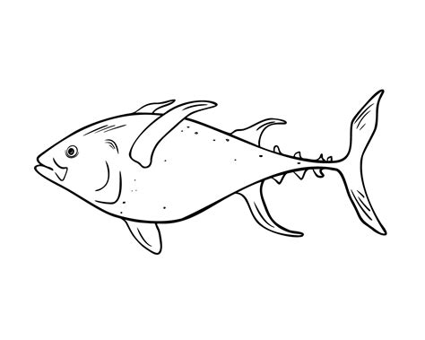 Single Tuna Fish Black And White Illustration Isolated Kingfish Hand