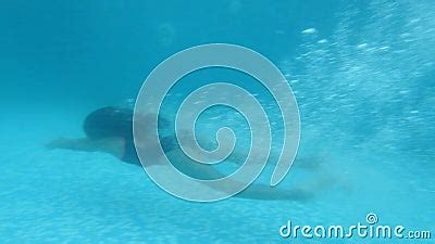 Brunette Teen Girl Swims Under The Water Underwater Shooting K Slow Motion Stock Footage