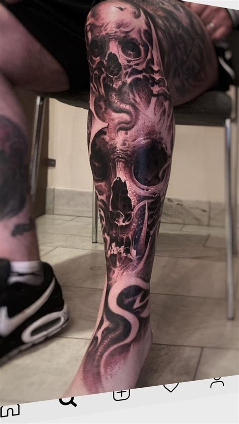 Mens Skull Leg Tattoo Photos