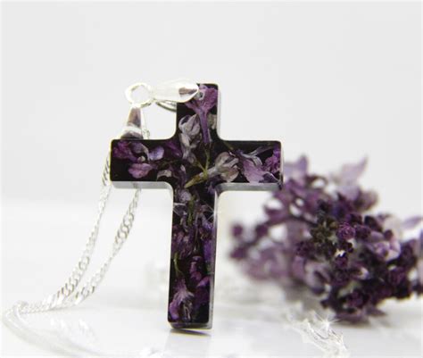 Cross Necklace, Lilac Necklace,christian Gift for Women,lilac Jewelry ...