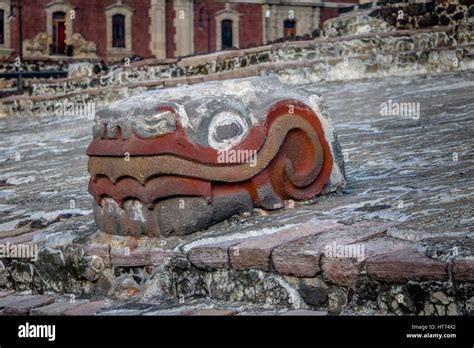 Serpent Sculpture in Aztec Temple (Templo Mayor) at ruins of ...