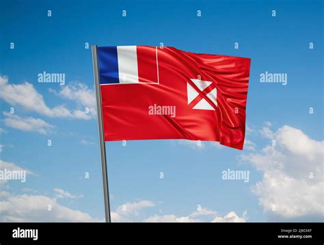 Wallis And Futuna National Flag Waving In The Wind Sky Background D