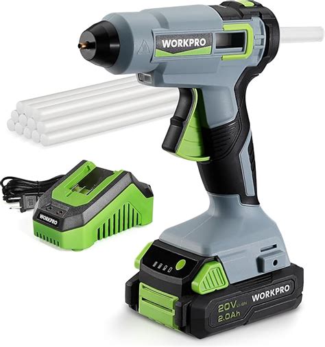 Amazon WORKPRO 20V Cordless Hot Melt Glue Gun Kit 2 0 Ah Li Ion Battery Powered