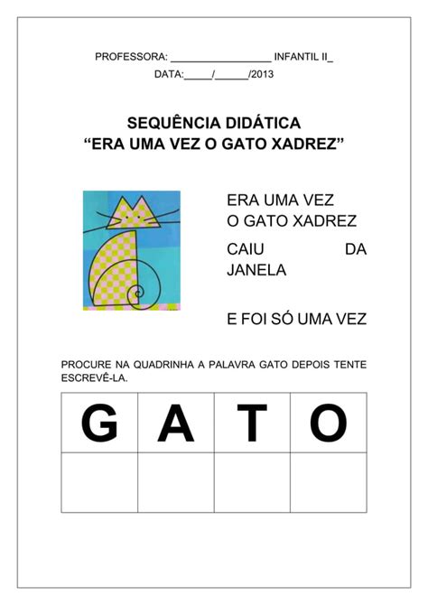 244287345 Sequencia Didatica O Gato Xadrez Atividades Docx PDF