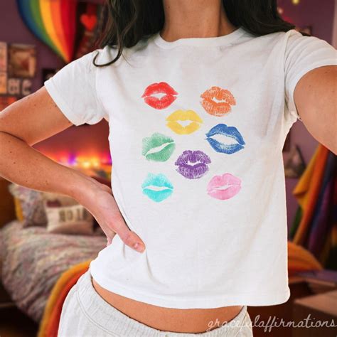 Pride Baby Tee Queer Crop Top Gay Pride Flag Shirt LGBT Shirt Y2k Baby Tee Discreet Pride
