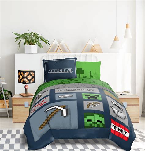 Minecraft Icon Adventure 100% Microfiber Full Bed Set, Blue Green - Walmart.com - Walmart.com