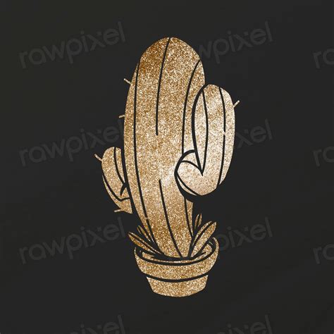 Glittery Gold Saguaro Cactus Design Free Psd Illustration Rawpixel