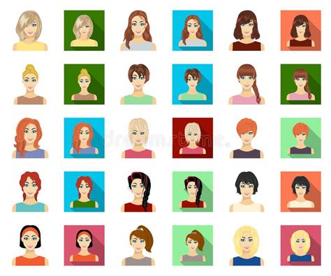 Types Of Female Hairstyles Cartoonflat Icons In Set Collection For