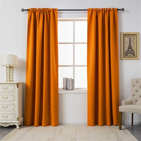 DUALIFE Orange Blackout Curtains For Bedroom Big Windows 108 Inch