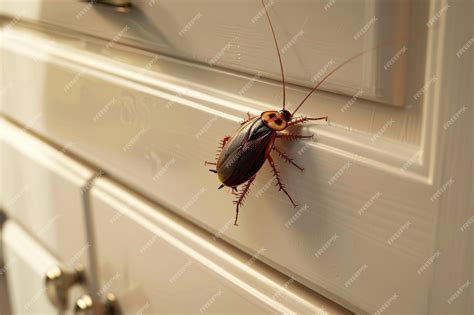 A Cockroach Crawling On A Kitchen Cabinet Door Suitable For Pest