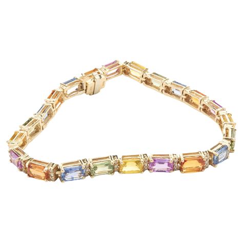 Effy 14 Karat Yellow Gold Multi Colored Sapphire And Diamond Bracelet