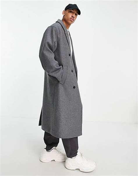 Asos Design Oversized Longline Wool Mix Overcoat In Gray Asos