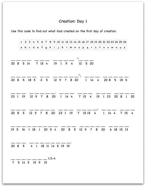 Creation Day 1 Bible Verse Decoding Worksheet Bible Worksheets Bible