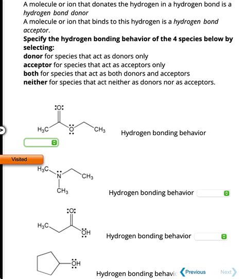 Solved Specify The Hydrogen Bonding Behavior Of The 4 Chegg