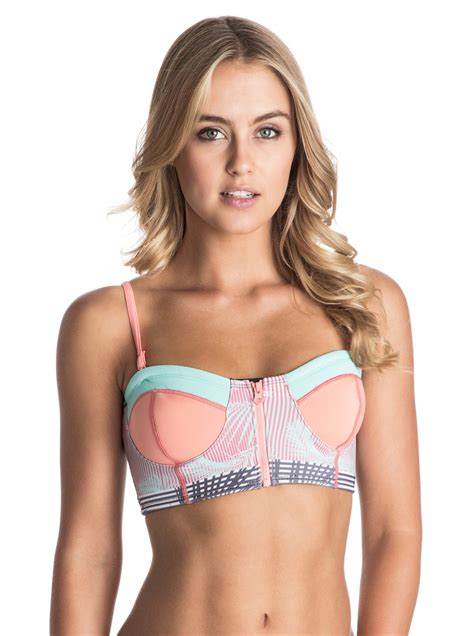 Pop Surf Zip Front Bandeau Bikini Top ARJX303195 Roxy