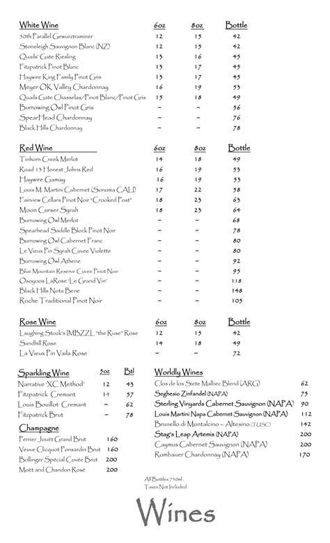 Wine List - Basil and Mint