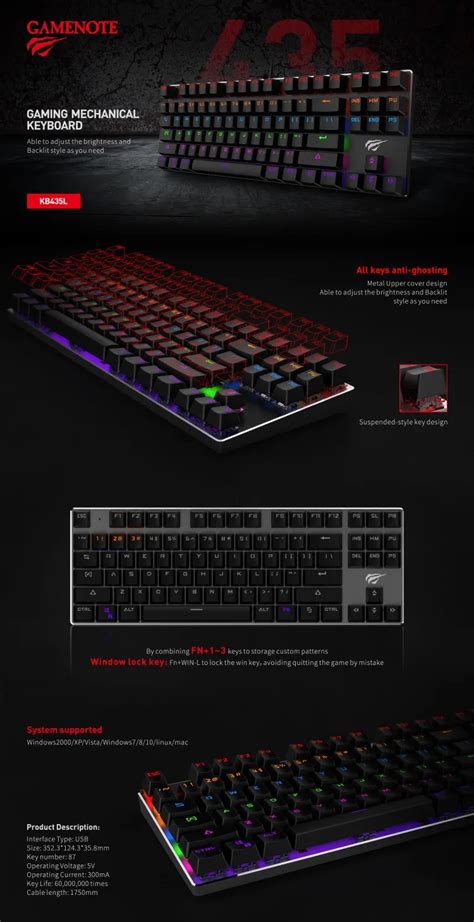 HAVIT KB435L 87 Keys Mechanical Keyboard Programmable LED Gaming ...