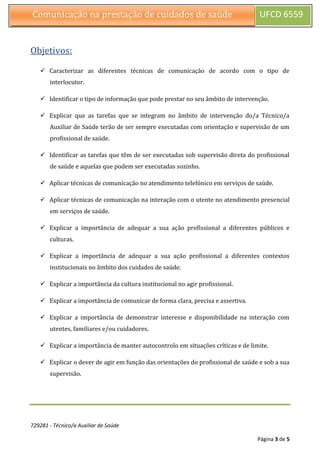 Ufcd 6559 comunicação na prestação de cuidados de saúde PDF