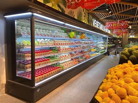 High End Supermarket Open Chiller With Led Light And Night Curtain