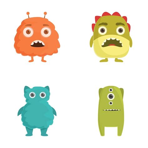 Premium Vector Set Of Four Cute Cartoon Monsters