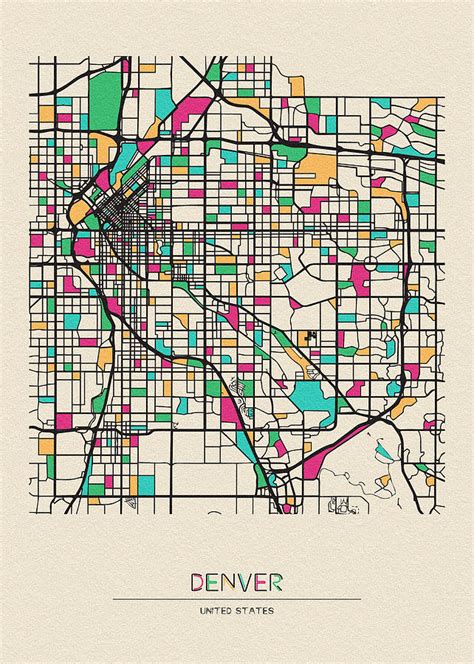 Denver Colorado City Map Drawing By Inspirowl Design