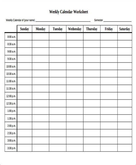 Printable Weekly Calendar Template