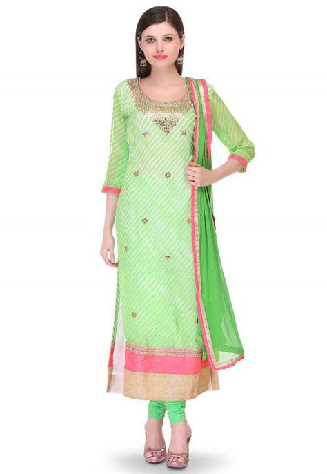 Buy Embroidered Pure Georgette Straight Cut Suit In Light Green Online