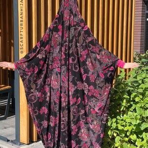 Floral Black And Pink Jilbab Limited Additional Wonderful Khimar