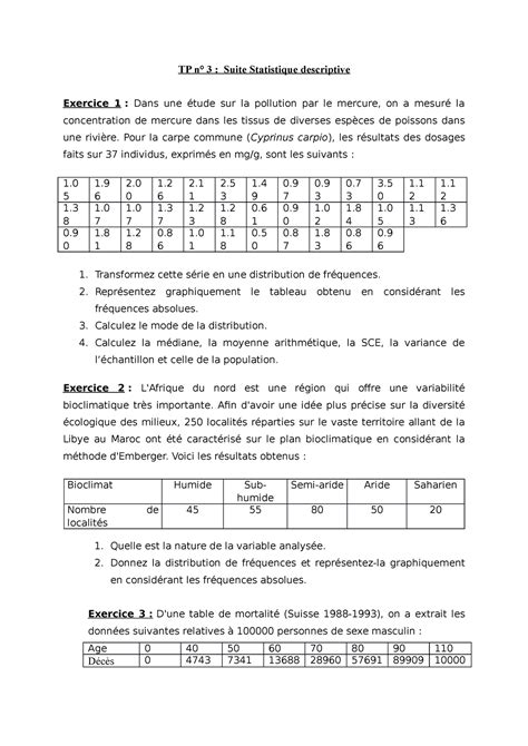 TP 3 TP 3 TP N 3 Suite Statistique Descriptive Exercice 1 Dans