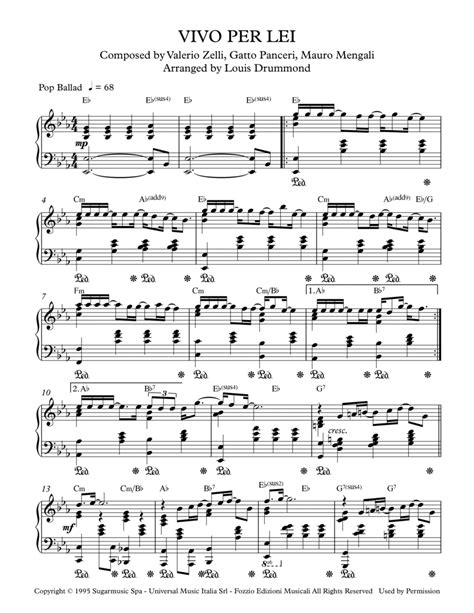 Vivo Per Lei Arr Louis Drummond By Andrea Bocelli Sheet Music For