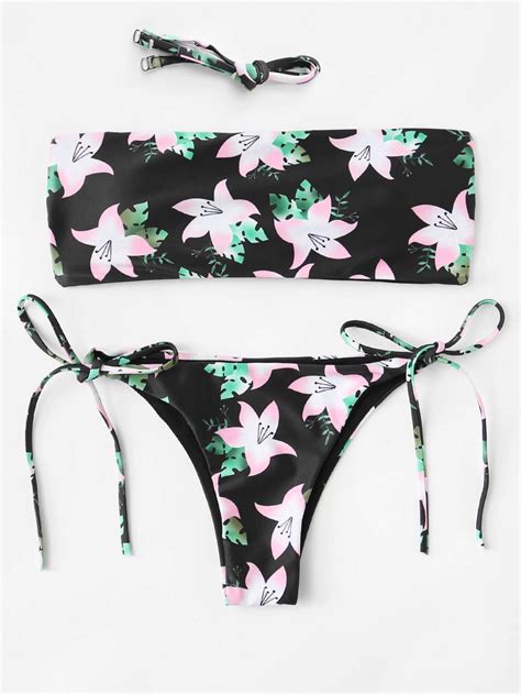 Detachable Straps Tie Side Bikini Set Shein Sheinside