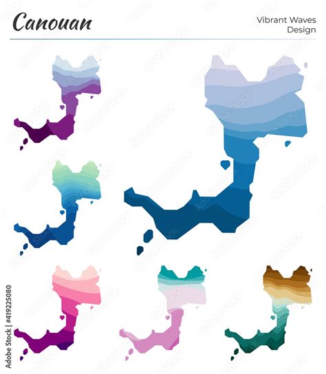 Set Of Vector Maps Of Canouan Vibrant Waves Design Bright Map Of