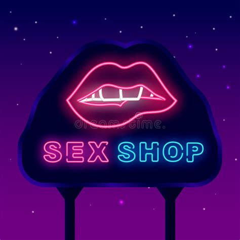 Sex Shop Neon Street Billboard Biting Woman Lips Night Bright