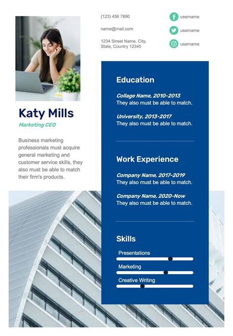 Blue And Green Modern Resume Template Infografolio