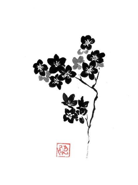 Sakura Branch Drawing By Pechane Sumie Saatchi Art In Oak Leaf