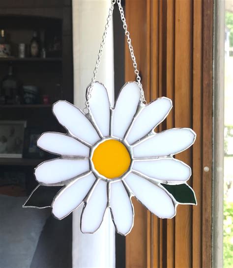 Daisy Flower Stained Glass Windchime Sun Catcher Wind Chime Suncatcher By Laheir Etsy