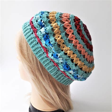 Womens Summer Beret Crocheted Bright Crochet Hippie Hat Etsy