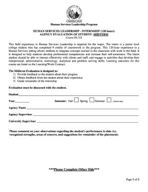 Fillable Online Uwosh Internship Mid Term Evaluation Form College Of