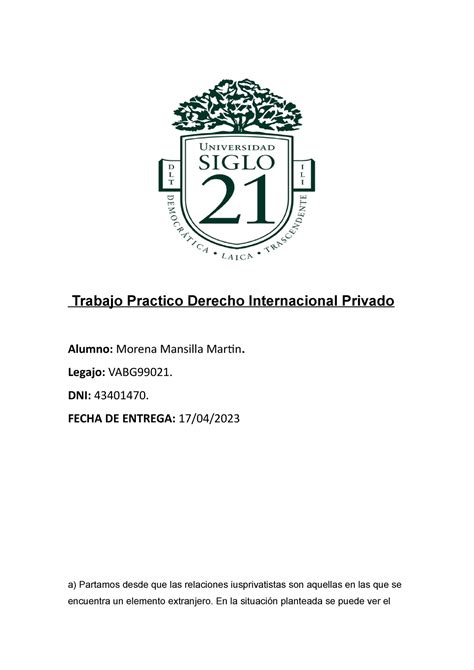 Tp Derecho Internacional Privado Trabajo Practico Derecho