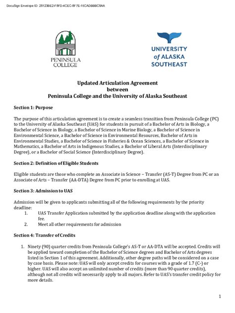 Fillable Online Uas Alaska Updated Articulation Agreement Between