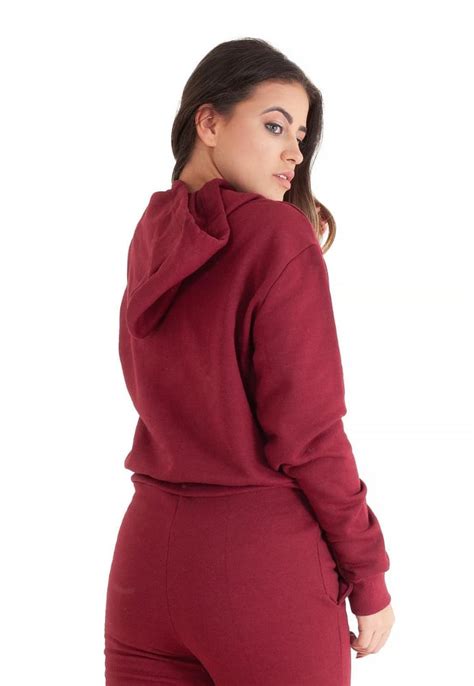 Moletom Canguru Cropped Feminino Bordo Zipper E Capuz Liso