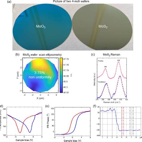 a) Picture of 4-inch wafer-sized MoO 3 and MoS 2 films. b) Wafer-scale ...