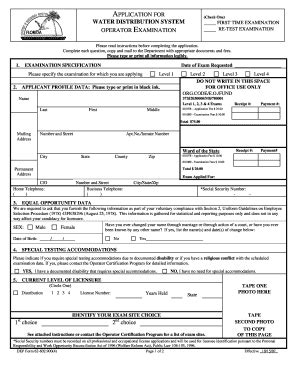 Fillable Online Dep State Fl APPLICATION FOR WATER DISTRIBUTION SYSTEM