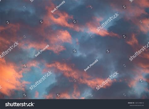 Texture Bright Evening Sky During Sunset Stock Photo