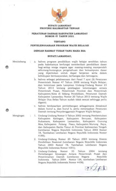 Peraturan Daerah Kab Lamandau No 8 Tahun 2021 Tentang Penyelenggaraan