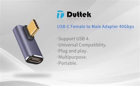 Duttek Adaptateur USB C 40Gbps Adaptateur USB C 90 degrés Prend en