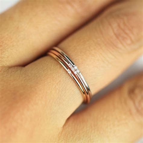 Tisonliz Stacking Female Thin Rings One Two Three Stone Rose Gold