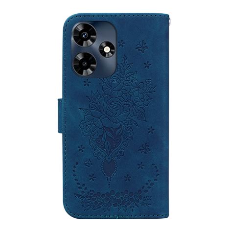 For Infinix Hot Butterfly Rose Embossed Leather Phone Case Blue Alexnld