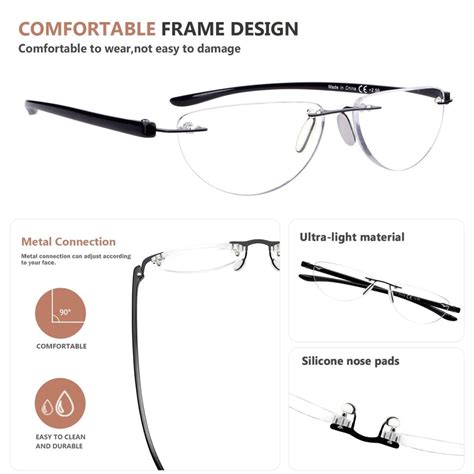 Reading Glasses Frameless Half Moon Women Men R2202 4pack