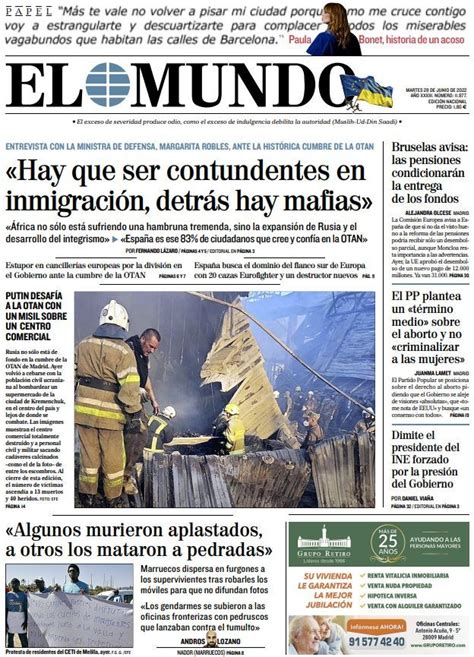 Portada De El Mundo Del Martes De Junio De Medios